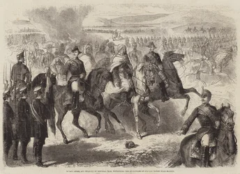 Muley Abbas, accompanied by General Prim, witnessing the Evolutions of Spanish Troops near Madrid